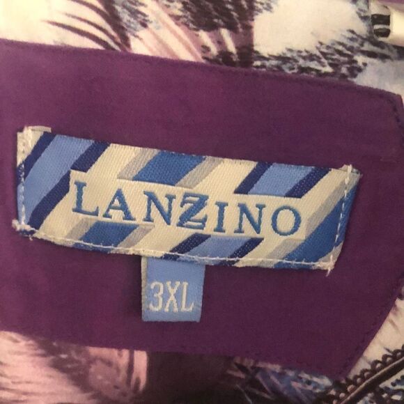 Lanzino Purple and white paisley print button down shirt men's size 3XL - Picture 2 of 5